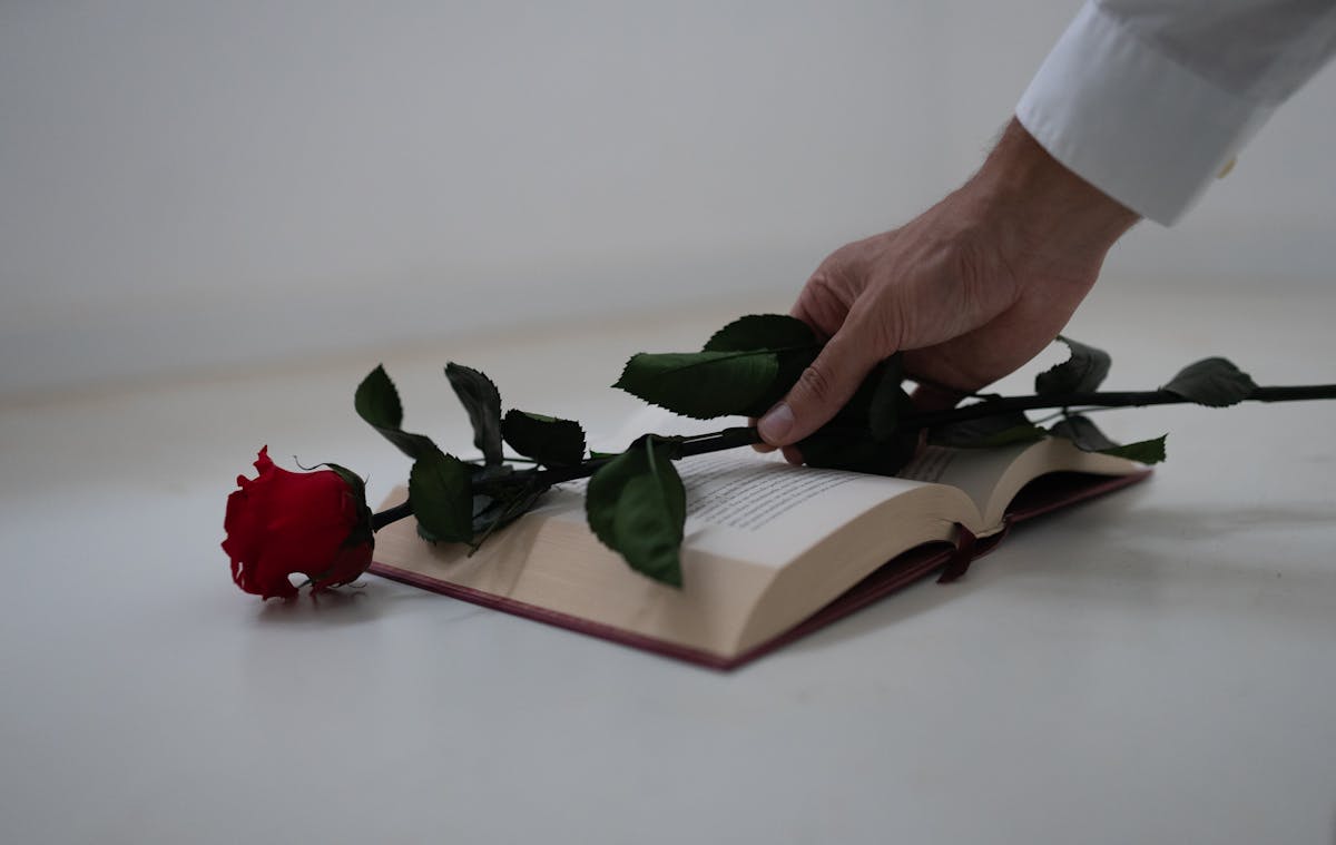 Books and roses on display at a Sant Jordi stall during Barcelona's literary festival