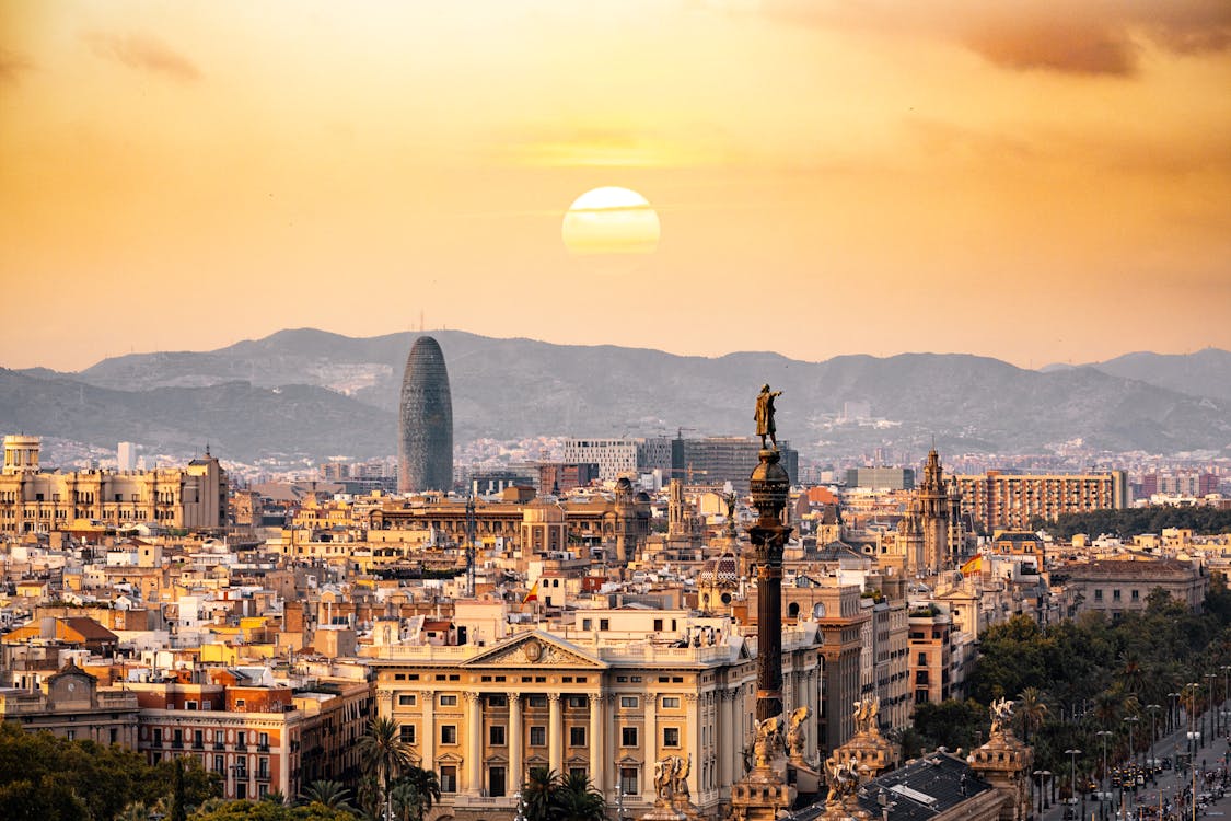 Barcelona skyline at sunset with panoramic city view - Barcelona travel guide