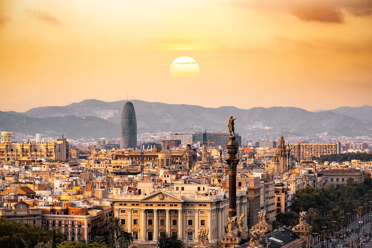Barcelona skyline with the Mediterranean Sea and Sagrada Familia in the background