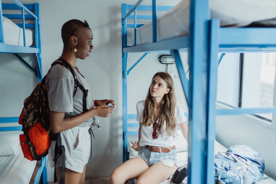 A clean modern hostel dormitory room in Barcelona