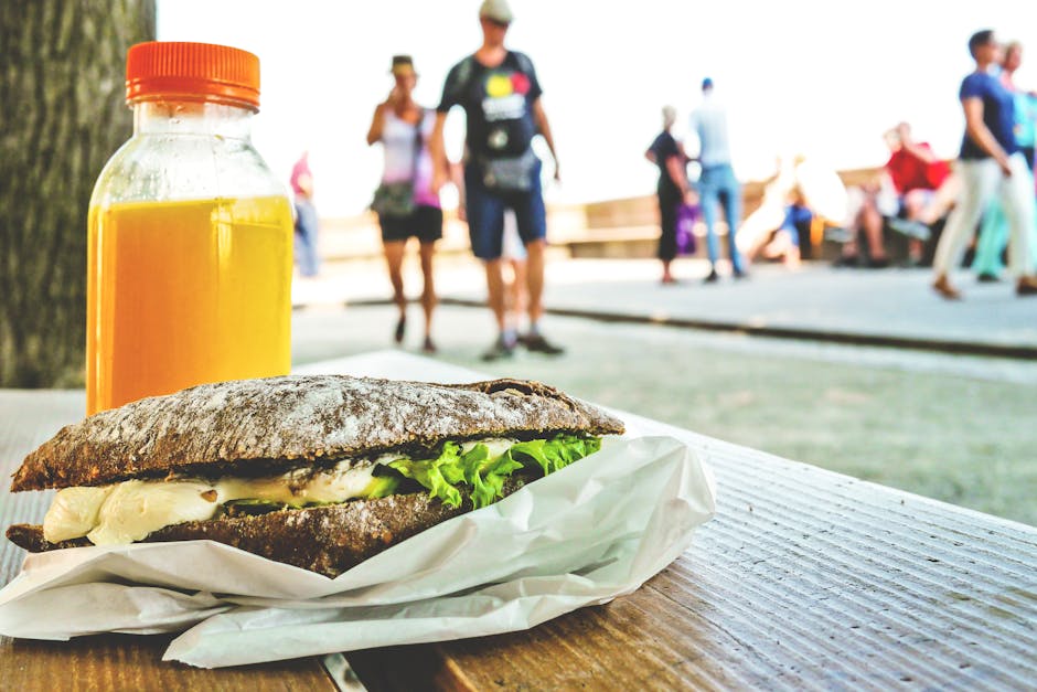 A picnic with Spanish bread and cheese in a Barcelona park