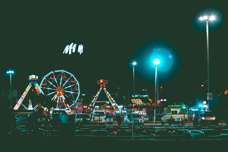 Night-time Carnival celebration with lights and crowds in costume