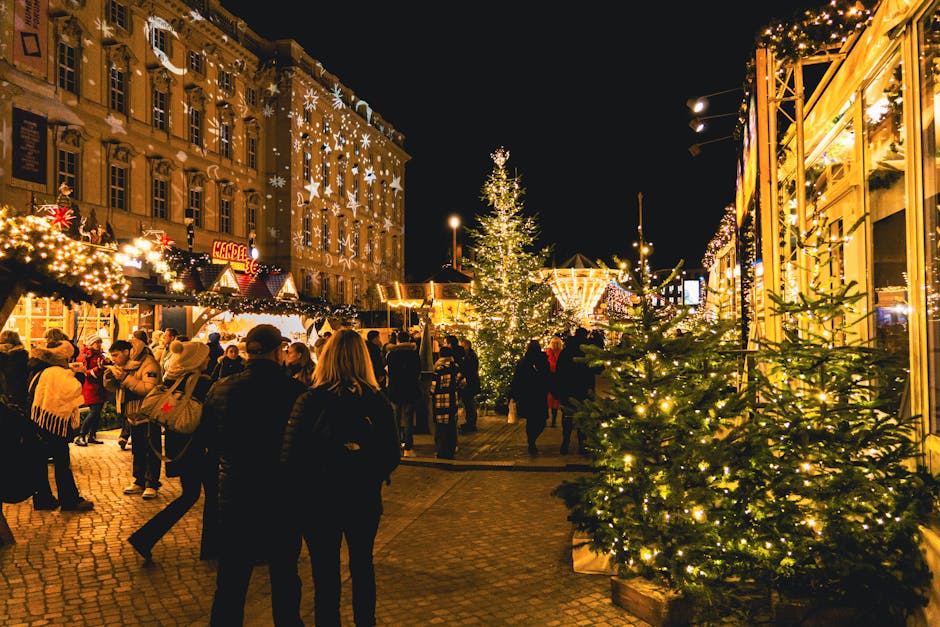 The Fira de Santa Llucia Christmas market with stalls and lights