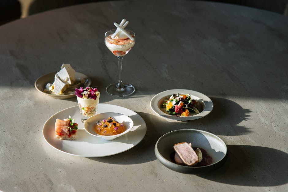 A creative Michelin-star tasting menu plate with artistic presentation
