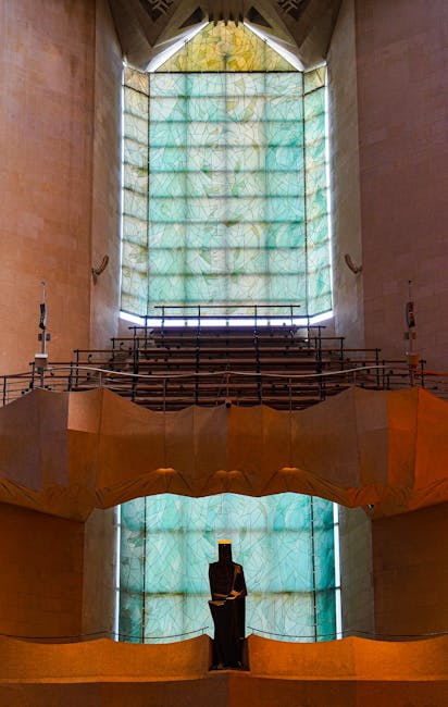 A modernist stained glass window in a Barcelona Art Nouveau building