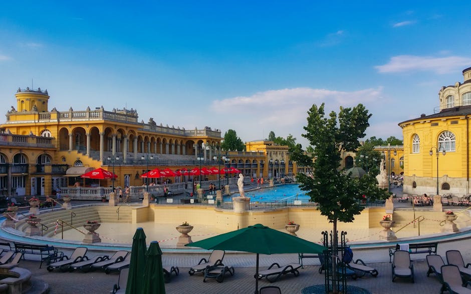 A Roman-style spa with thermal baths and candlelit relaxation area