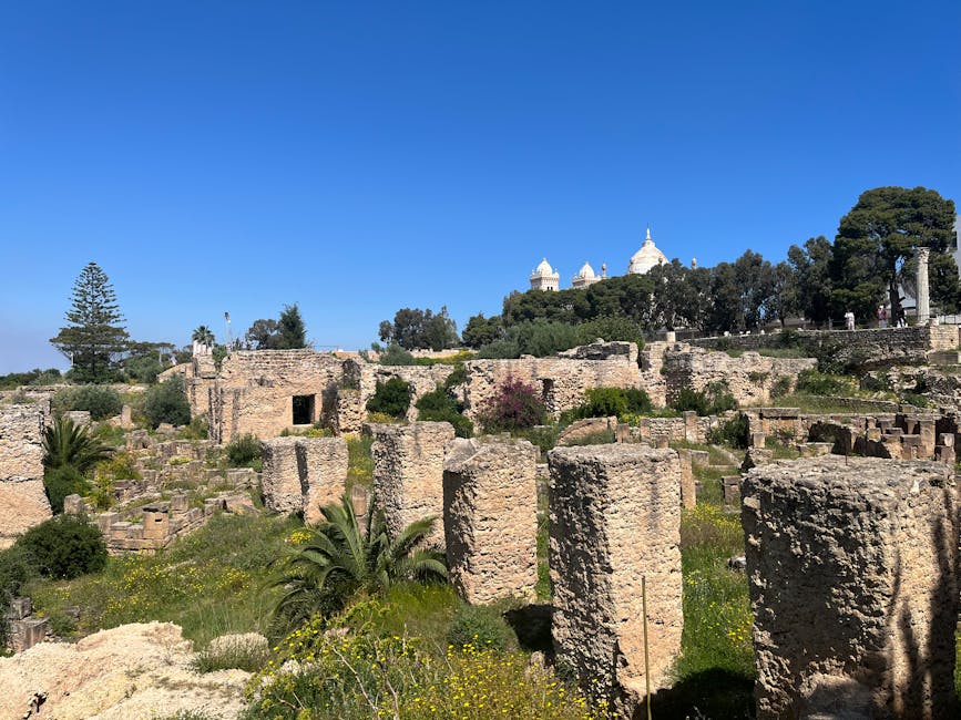 Roman ruins overlooking the Mediterranean coast in Catalonia