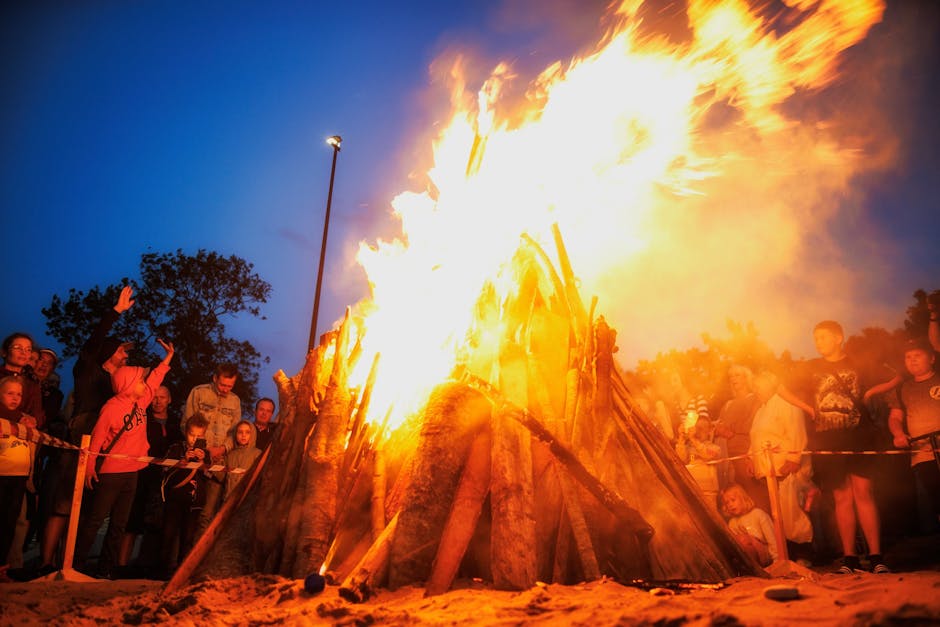 A beach bonfire at Sant Joan night in Barcelona