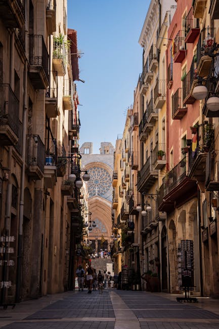 The medieval old town of Tarragona with stone buildings and narrow streets